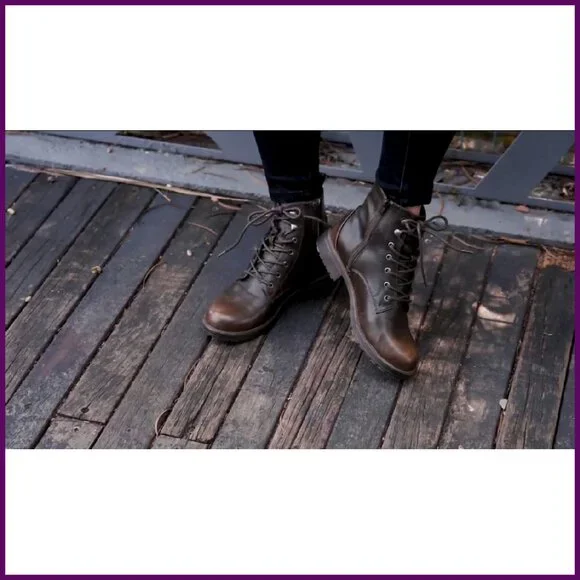 Women's Lace-Up Combat Boots with Side Zipper, Ankle Booties